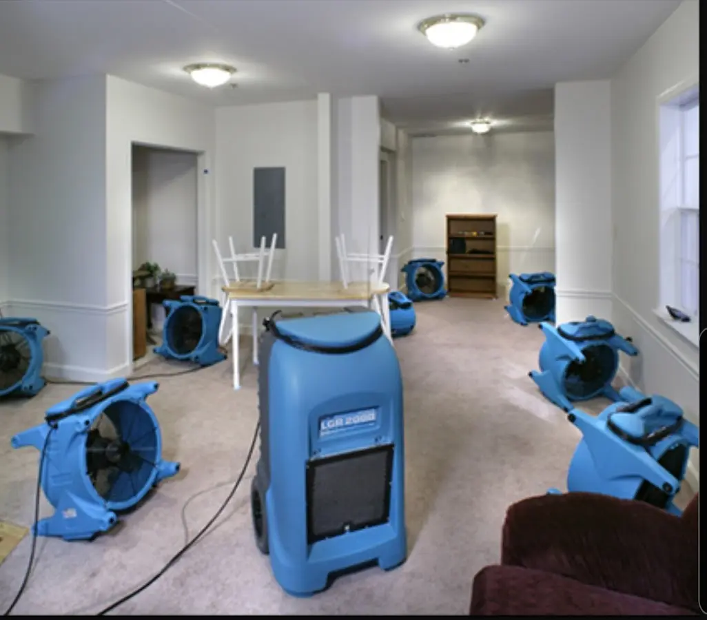 Air movers and dehumidifier setup for Water Extraction & Removal in Loves Park
